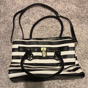 Black and White Striped Women's Bag